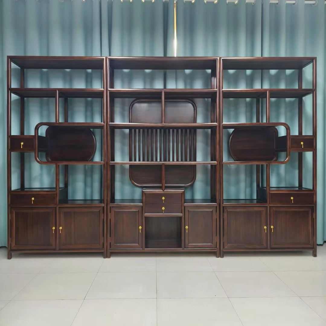 圆月新中式实木格木博古架，榫卯结构置物架客厅茶室隔断玄关屏风