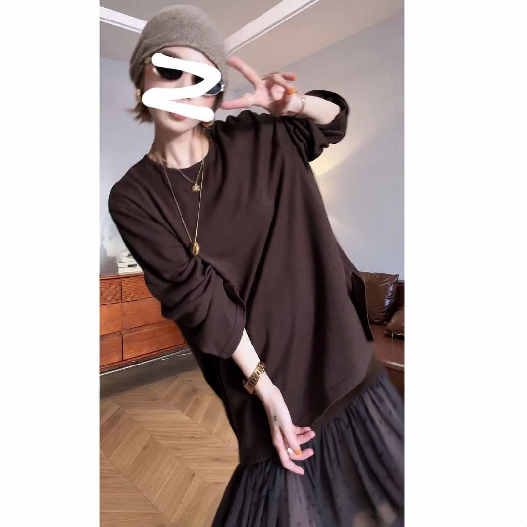 【现货】25年早秋纯色圆领长袖T恤打底衫高腰半身裙气质套女S11072