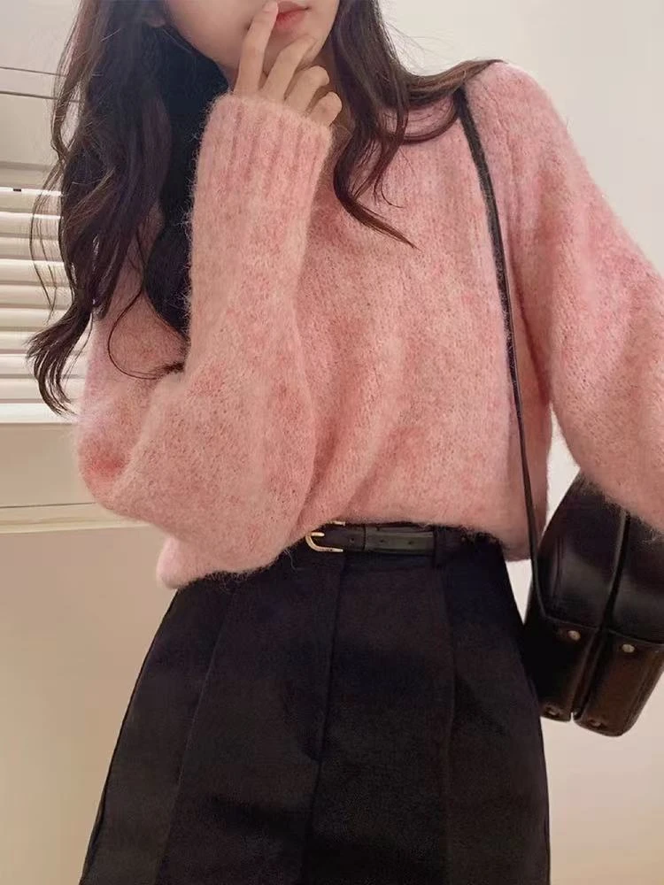 640  毛衣女秋冬外穿韩系甜美慵懒风宽松套头针织上衣A82