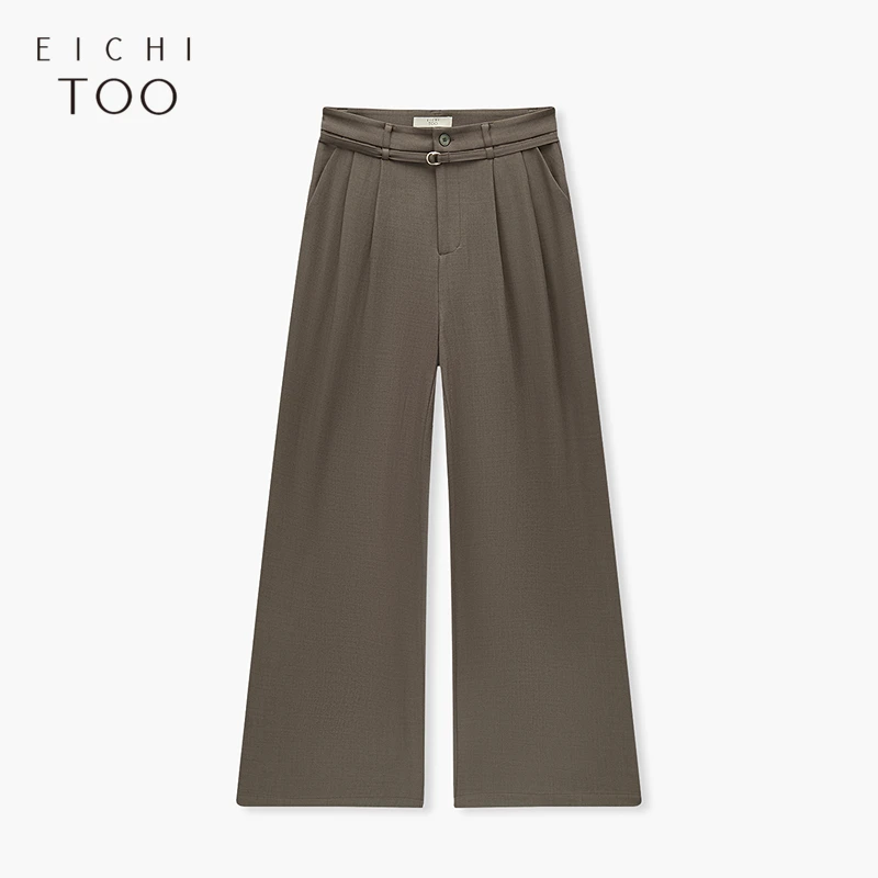 A爱居兔2025年春季新款高腰通勤直筒系带阔腿裤EKKTJ1Q001A