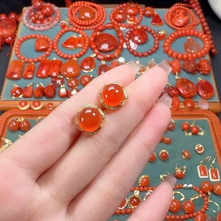 南红玛瑙银S925镶嵌冰红