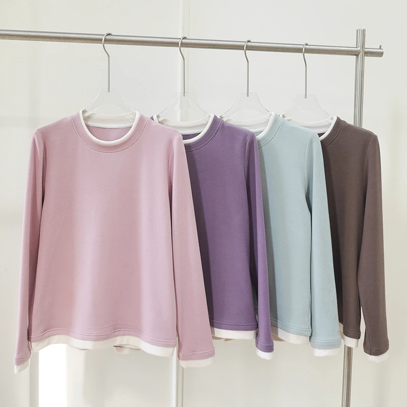 【朵儿studio】撞色圆领！双面德绒！T恤打底衫 D604