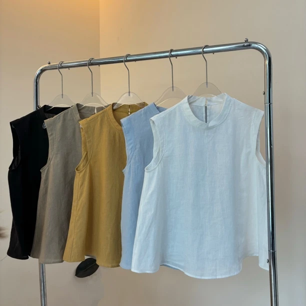 【柳条儿】有领也不热！敲薄36公支裸感100%汉麻新中式无袖A字版上衣