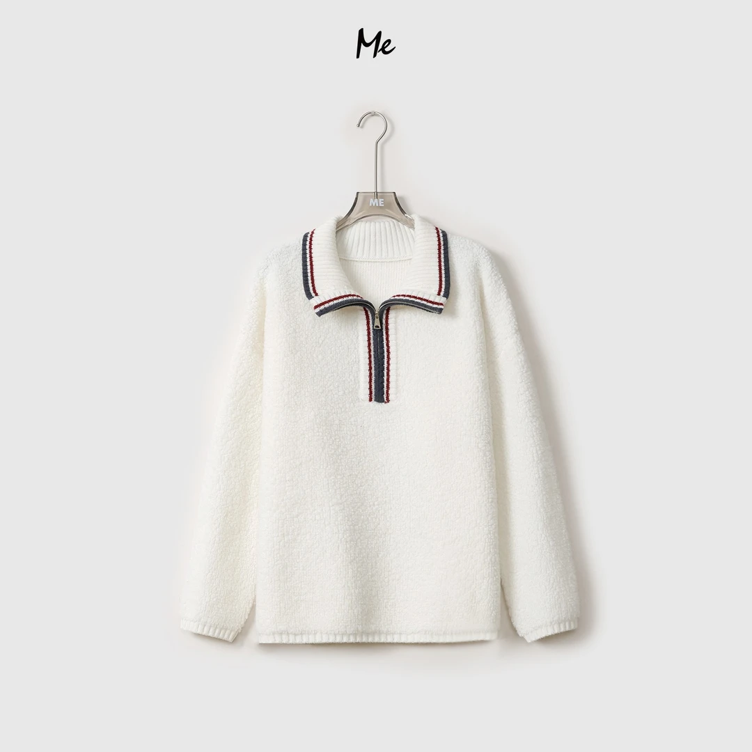 ME【颗粒毛拼色半拉链】100绵羊毛580G高领针织保暖毛衣MEQA4511
