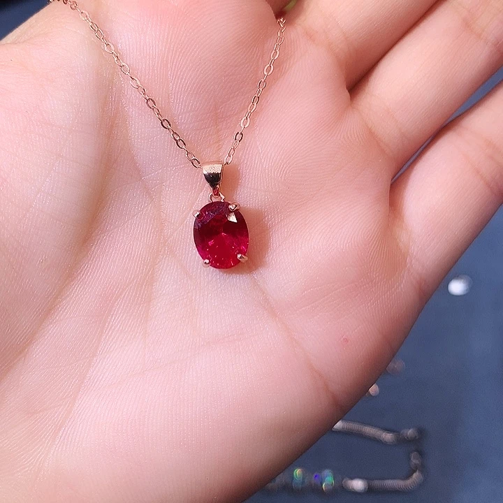 红宝石吊坠(赠链)银S925镶嵌