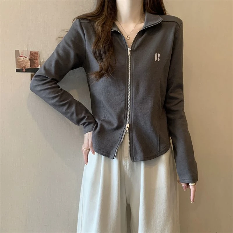 双拉链长袖t恤女春秋2025新款女装宽松显瘦洋气减龄polo衫上衣女