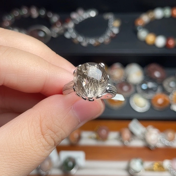 清***月银S925镶嵌戒指水晶