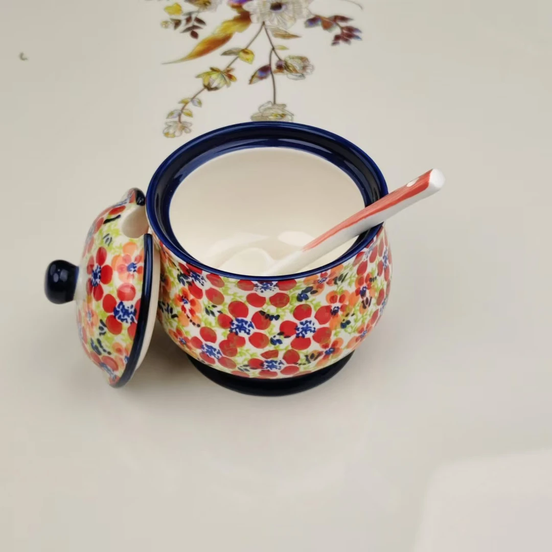 新瓷【碧丝粉黛】家用手绘欧式600ML 1个带盖调料罐