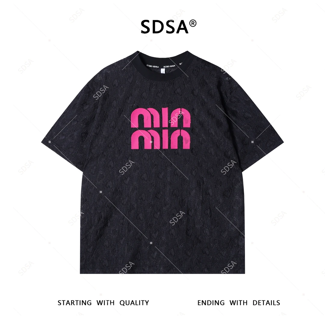 SDSA夏季新款男士痞帅潮牌印花字母设计圆领短袖T恤满印爱心百搭