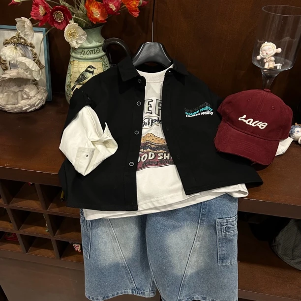 mp儿童帅气假两件外套 男童洋气百搭衬衫外套8543