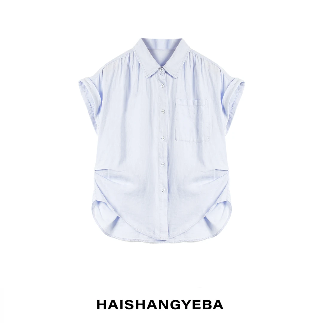 【海上叶爸】新款2025夏季百搭亚麻翻领纽扣休闲短袖衬衫