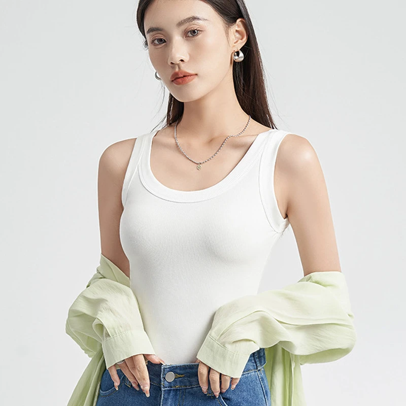 夏季女士人棉背心冰垂感螺纹弹力吸汗马甲单色上衣吊带通勤显瘦