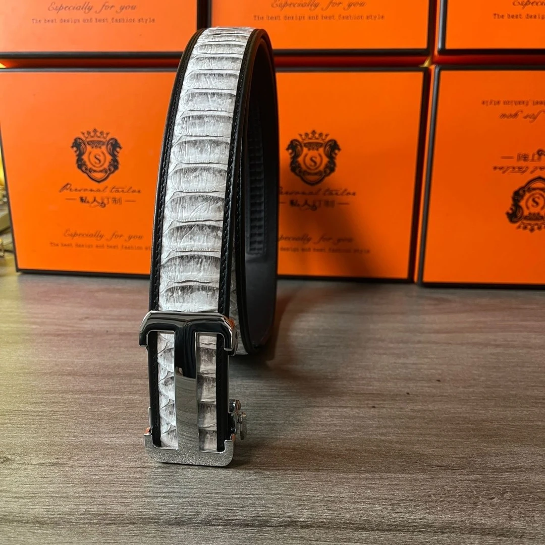 3.4 稀有皮自动扣皮带喜马拉雅白皮带内穿自动扣腰带