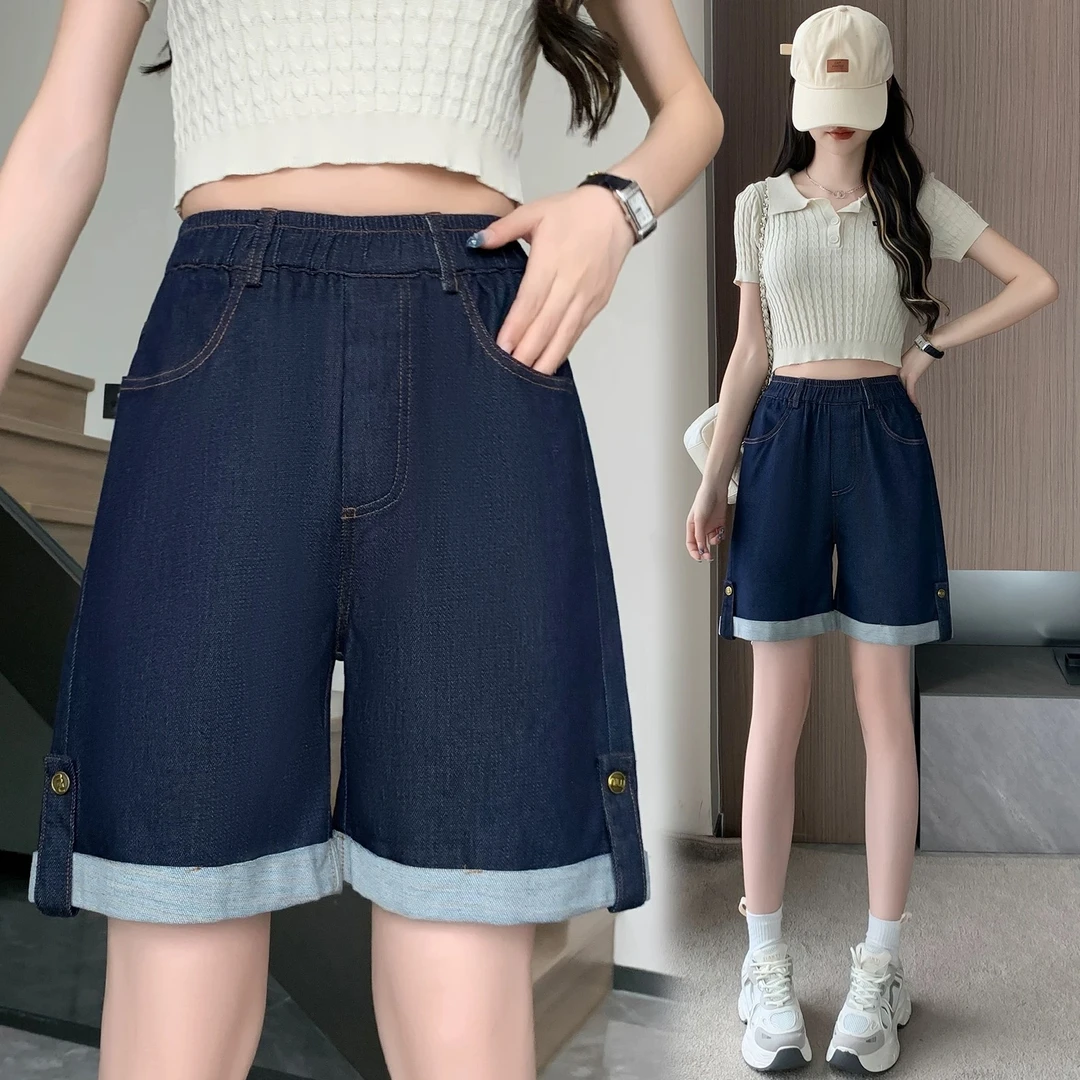 夏季薄款牛仔短裤女天丝高腰显瘦五分裤胖mm大码宽松百搭阔腿裤潮
