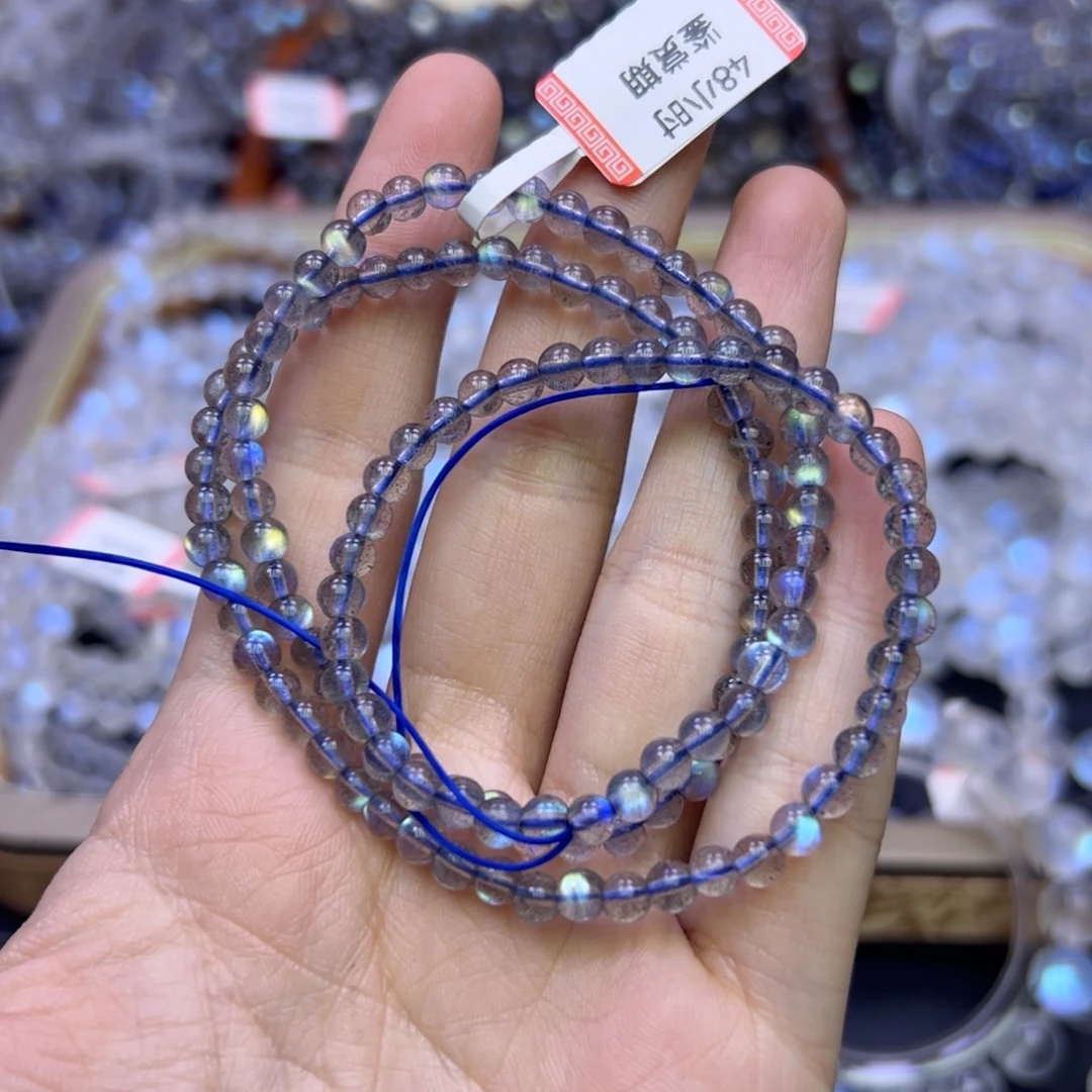 拉长石手串未镶嵌灰月光多圈卡4.5mm左右玻璃体