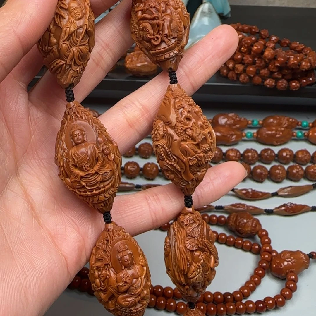 橄榄核手串/手链黑***伤2.3尺寸十八罗汉拜万佛手持