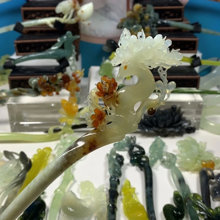 未镶嵌蛇纹石玉发簪巧****）