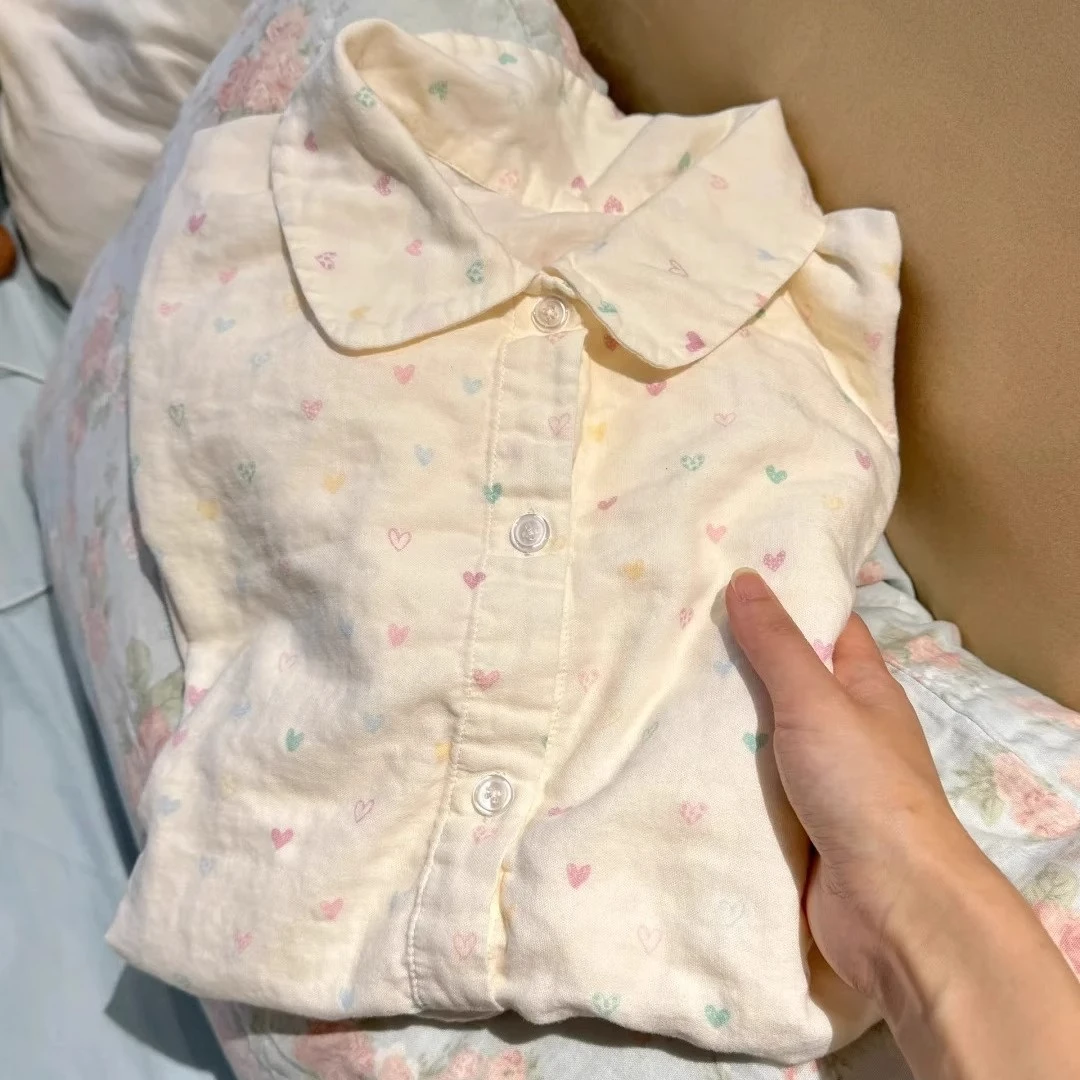 A类全棉100%纯棉婴儿双层纱布睡衣女2025夏季新款短袖家居服套装