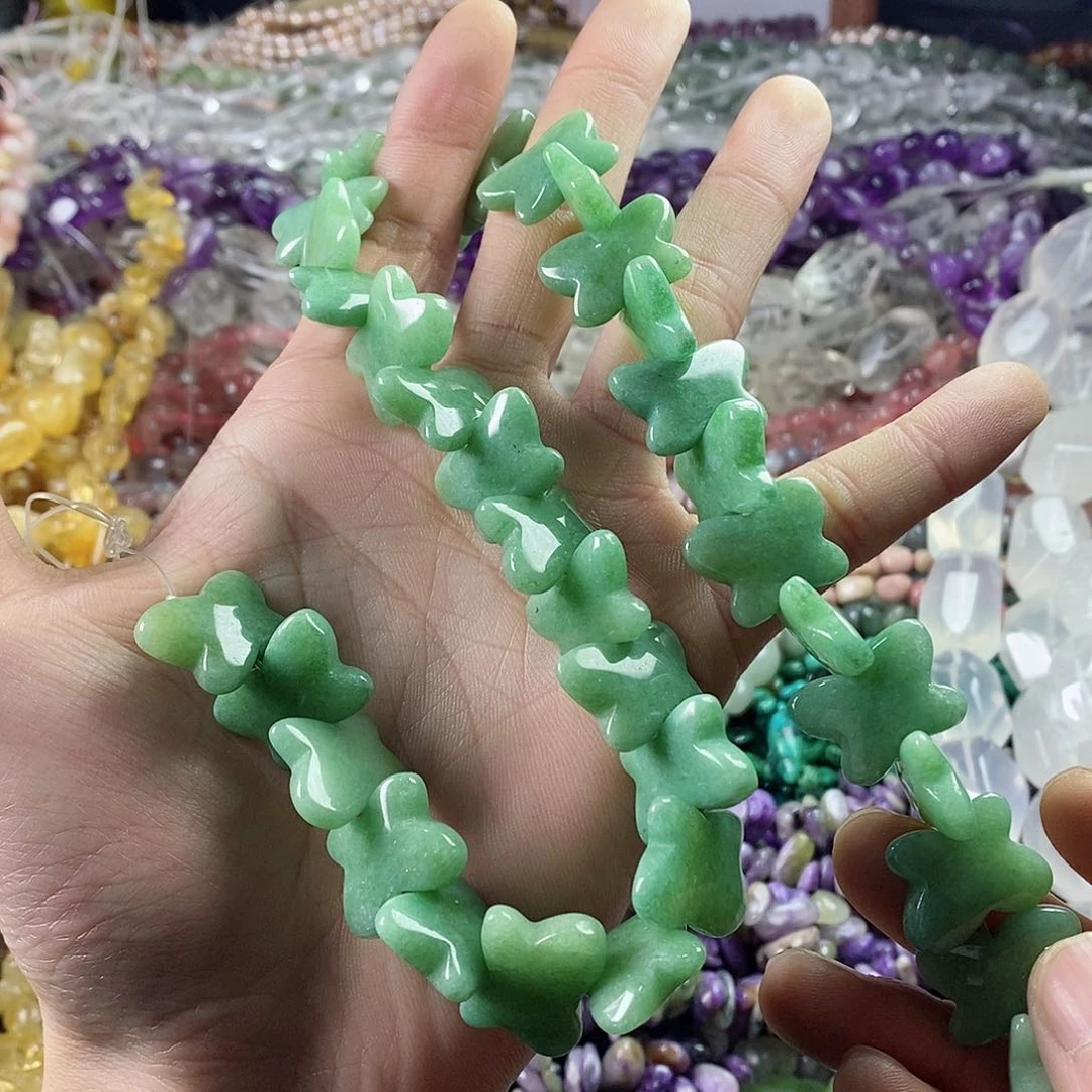 玛瑙/玉髓珠宝半成品未镶嵌一条天然绿东岭玉蝴蝶结A100