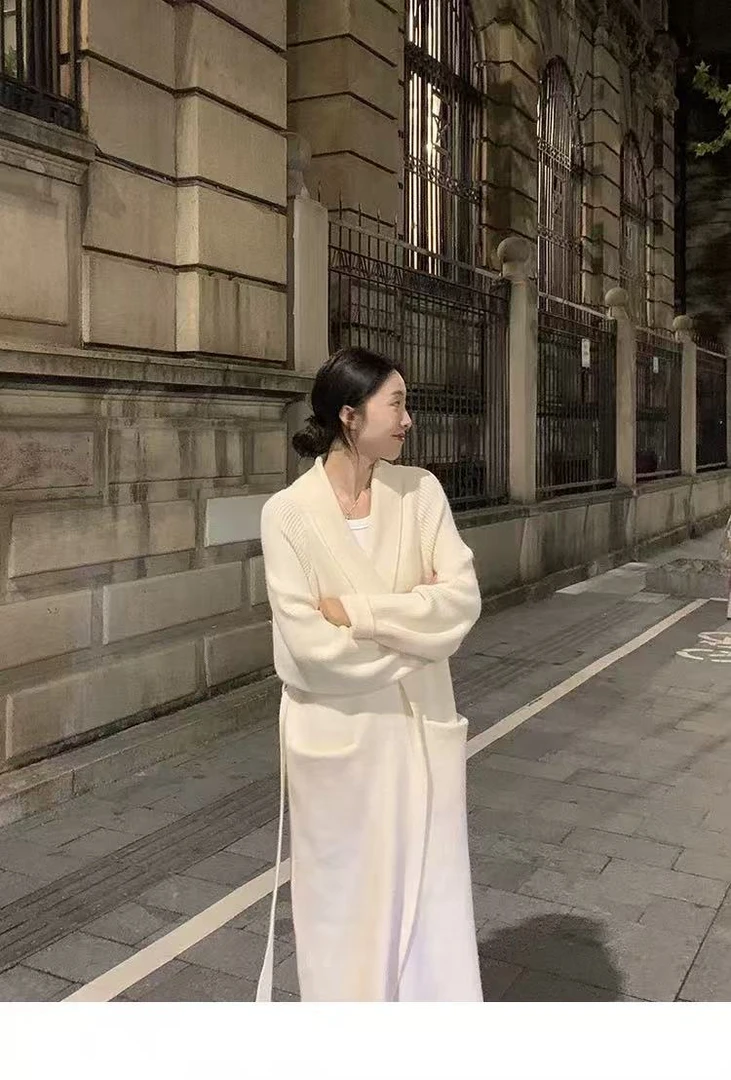 毛衣外套女春秋针织开衫黑色中长款慵懒风宽松百搭大衣风衣