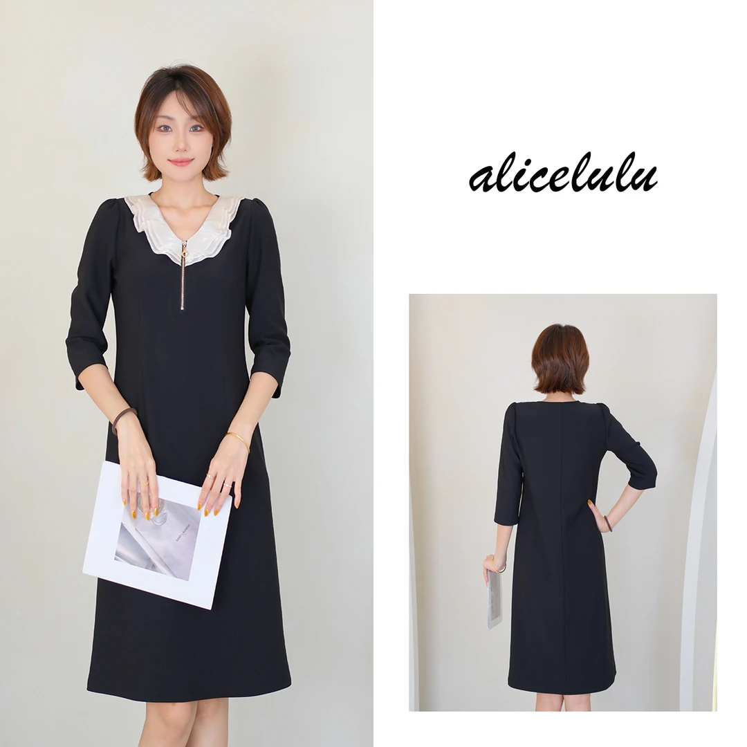 [alicelulu] 气质荷叶边连衣裙遮肉显瘦宽松大气S2144045W