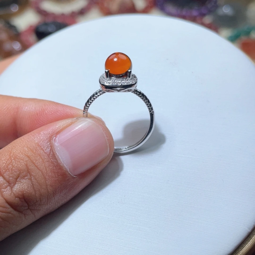 戒指银S925镶嵌水晶金红黄水晶