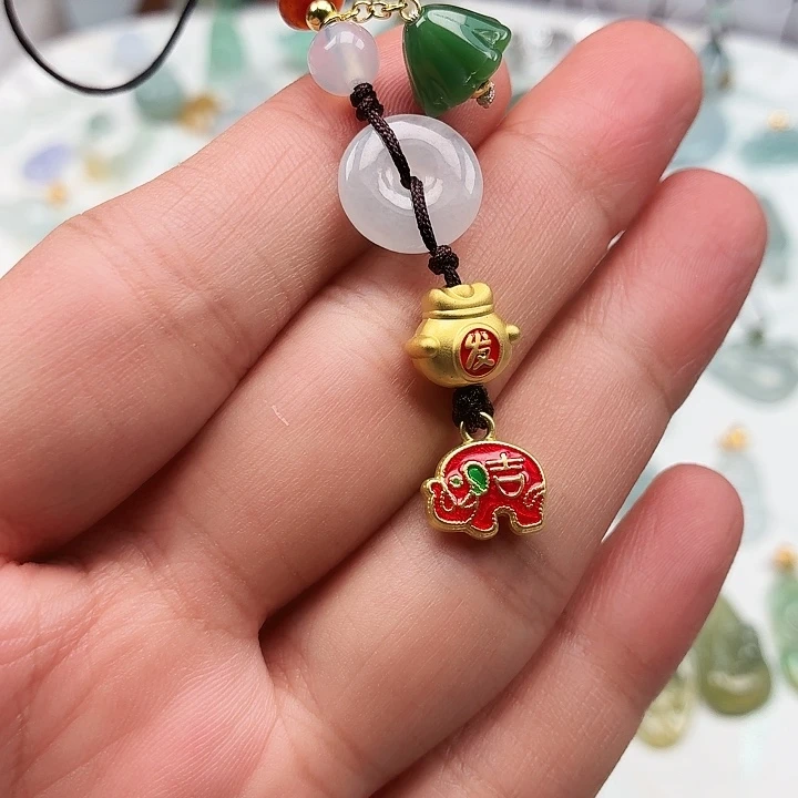 颈饰未镶嵌翡翠福袋红象
