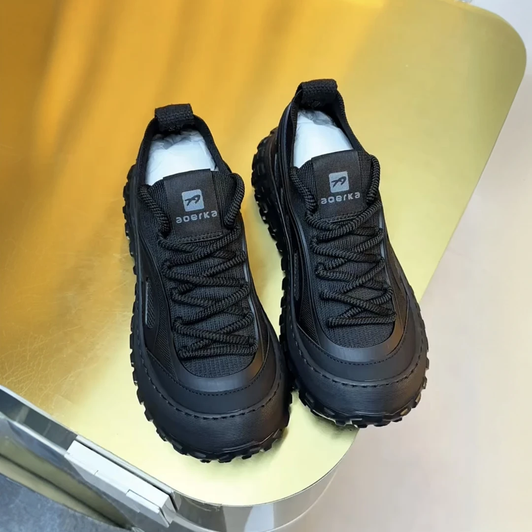 高端品质男鞋飞织休闲鞋男士网鞋时尚百搭透气软底潮鞋网面黑色