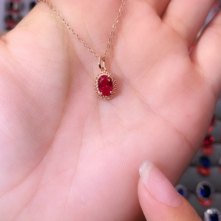 红宝石吊坠(赠链)银S925镶嵌