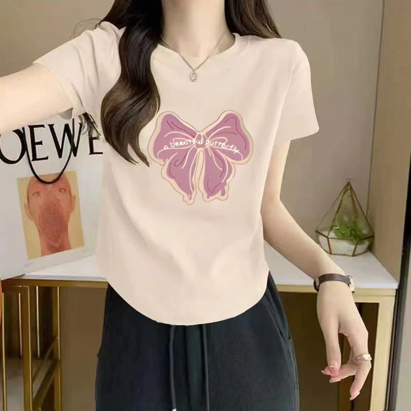 纯棉女士短袖t恤女2025夏季新款印花宽松时尚体恤爆款上衣潮