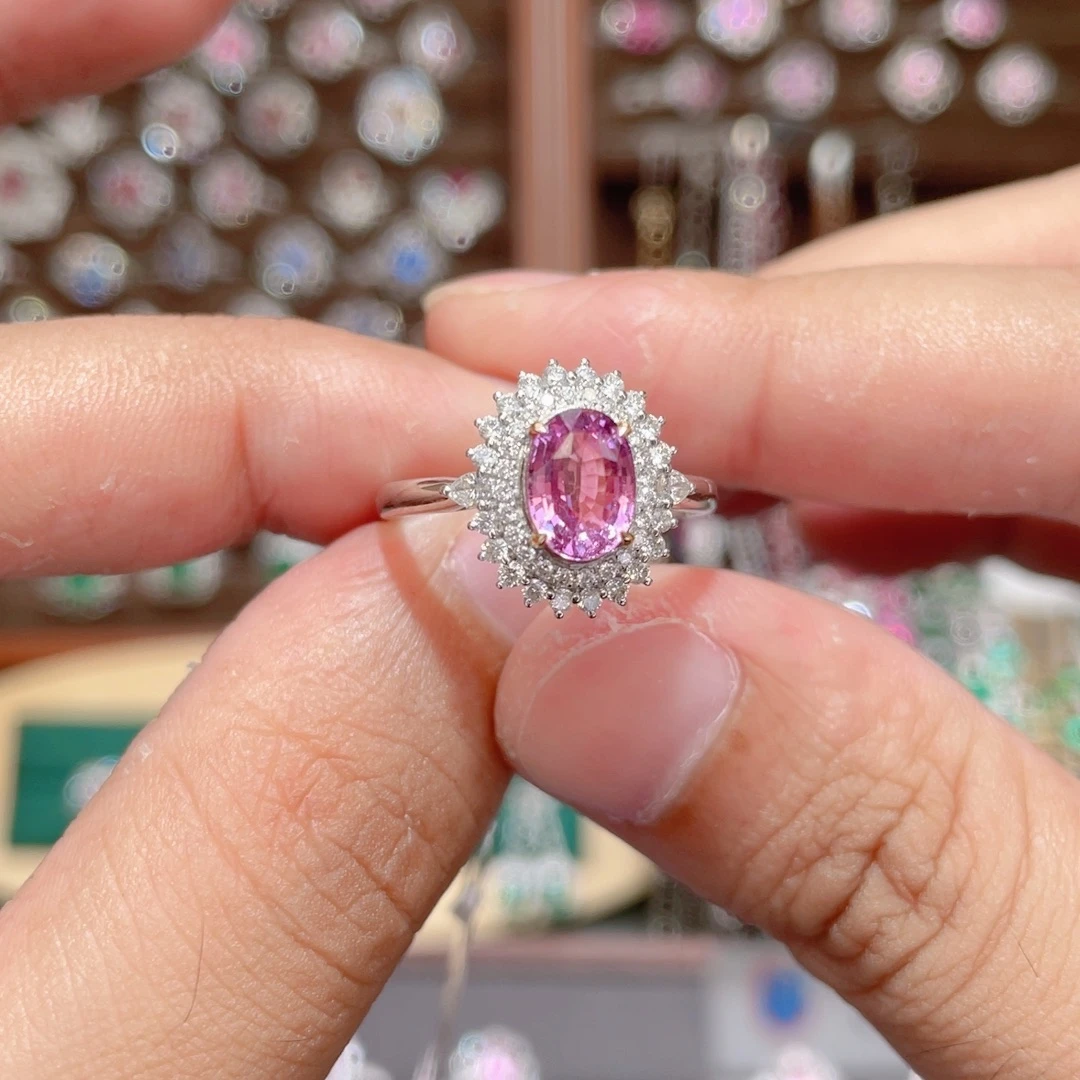 18K金镶嵌彩色蓝宝石戒指1.58ct 无烧