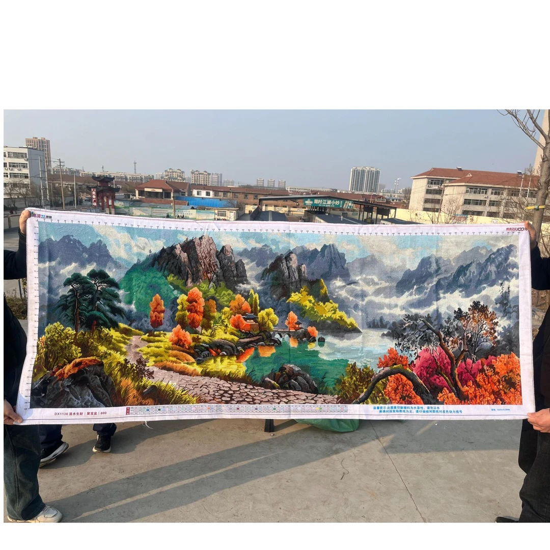 手工十字绣成品流水生财聚宝盆人工绣好的