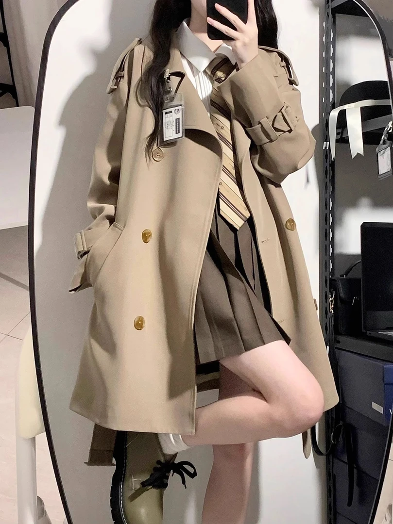 小个子风衣女2025春秋新款韩系高级感英伦风中长短款加厚大衣外套