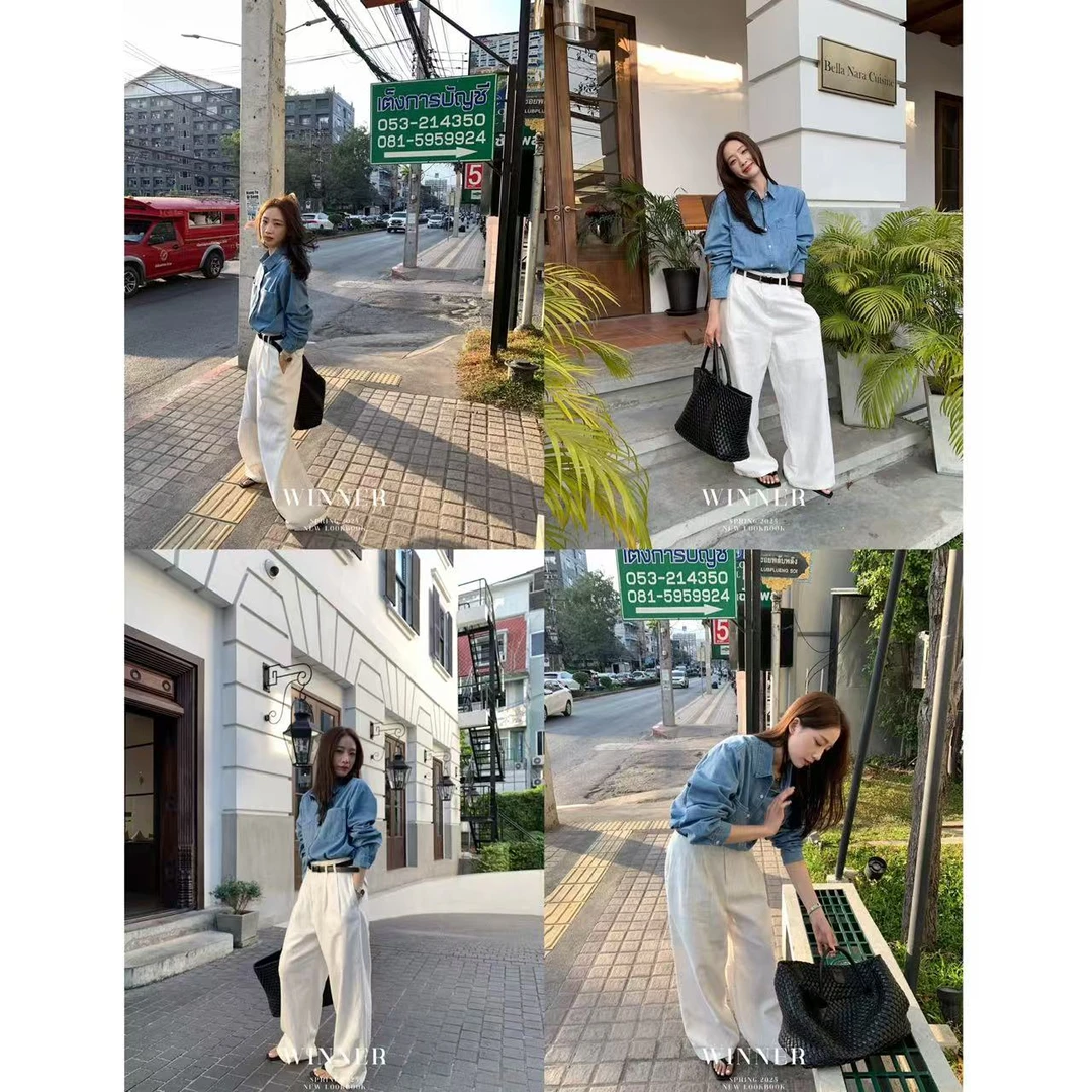 韩系简约高级感牛仔衬衣6672 衣长68