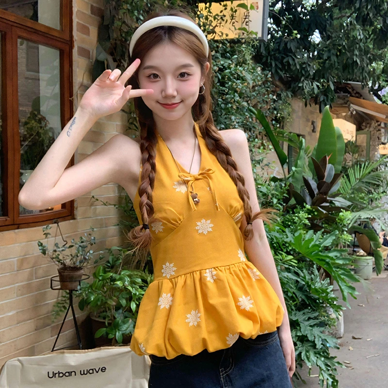 微胖巨好看性感甜辣妹挂脖吊带背心女夏外穿大码收腰显瘦无袖上衣