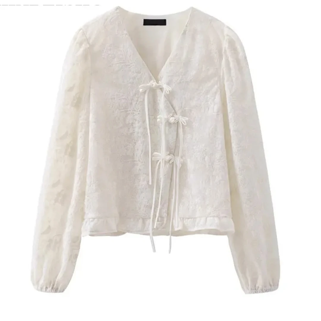 B27国风盘扣上衣2025秋季新款复古气质百搭醋酸提花长袖外套女