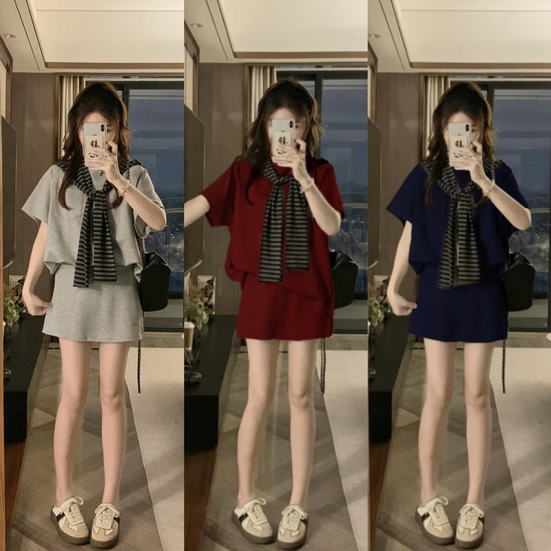 【小曹大码】学院风夏季2025年新款韩系穿搭卫衣三件套-DJ9880