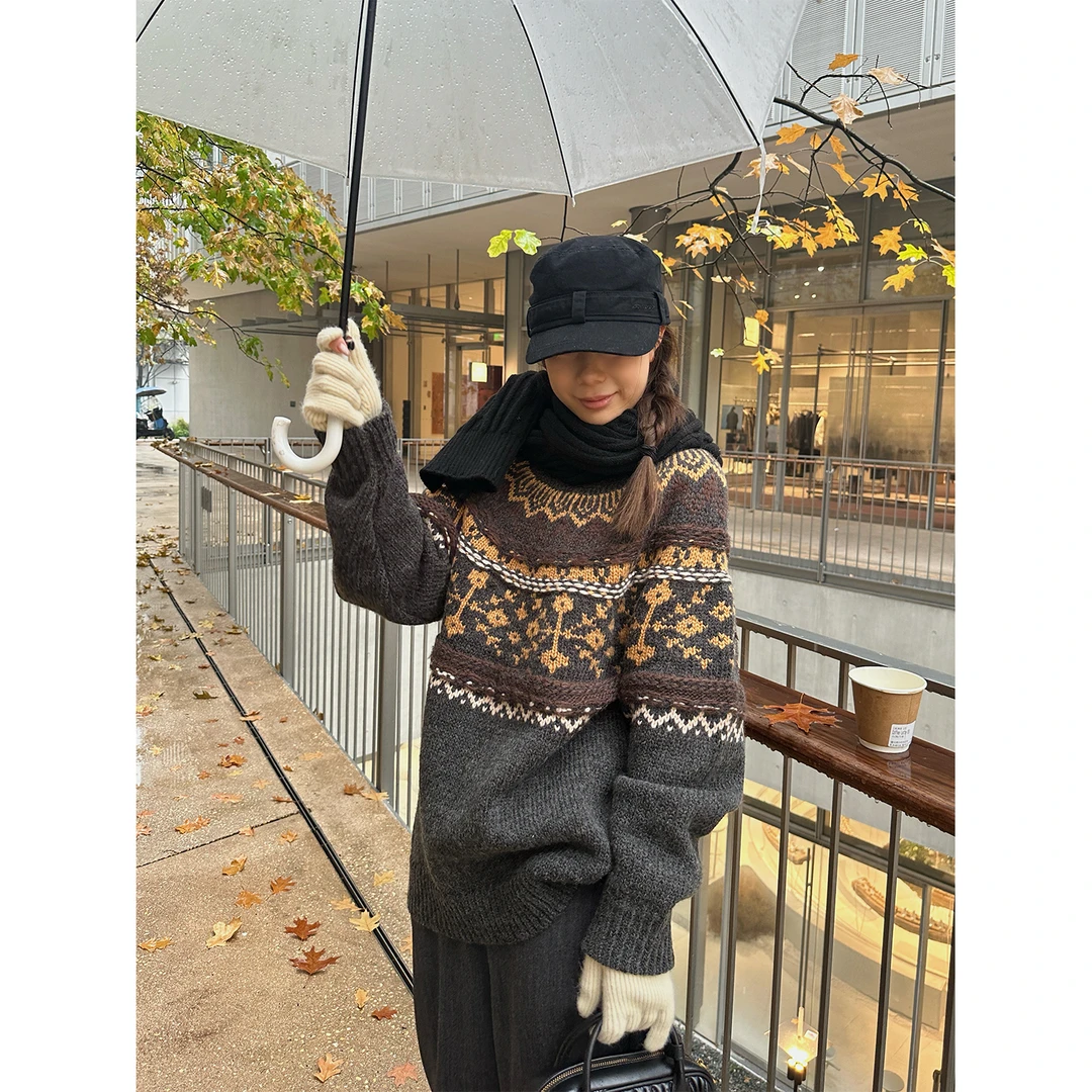 DYANGJUN 【复古絮语】2025秋冬季新款费尔岛提花套头毛衣