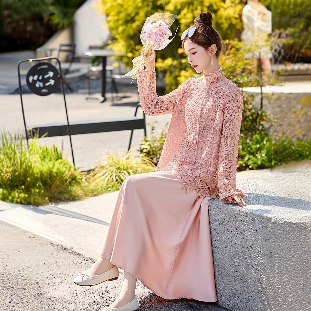 高级设计感镂空针织衫套装女2025春夏季新款气质减龄半身裙两件套