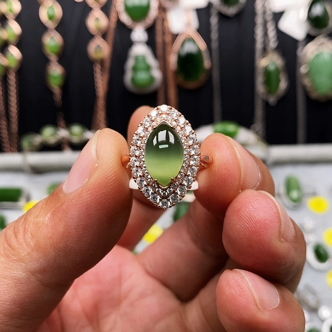 用***2和田玉（碧玉）戒指银S925镶嵌