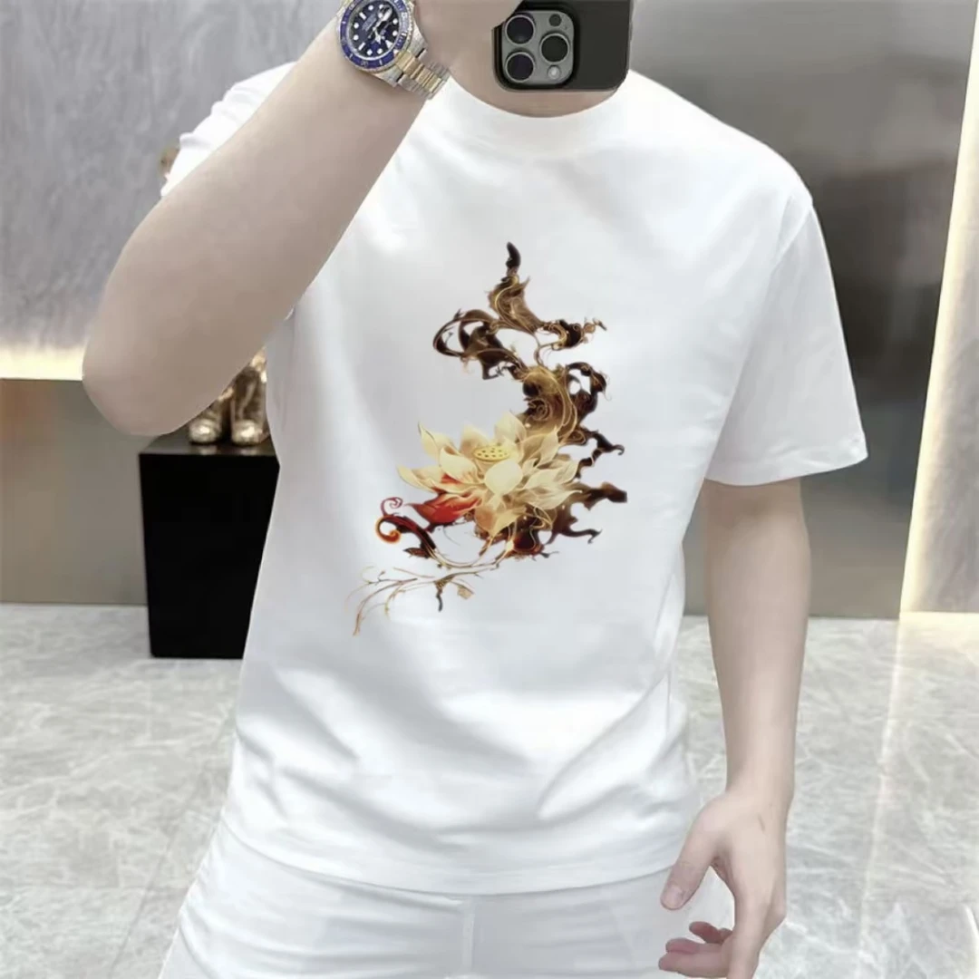 好运莲莲中国风潮牌印花短袖男t恤2025夏季爆款轻奢休闲时尚上衣
