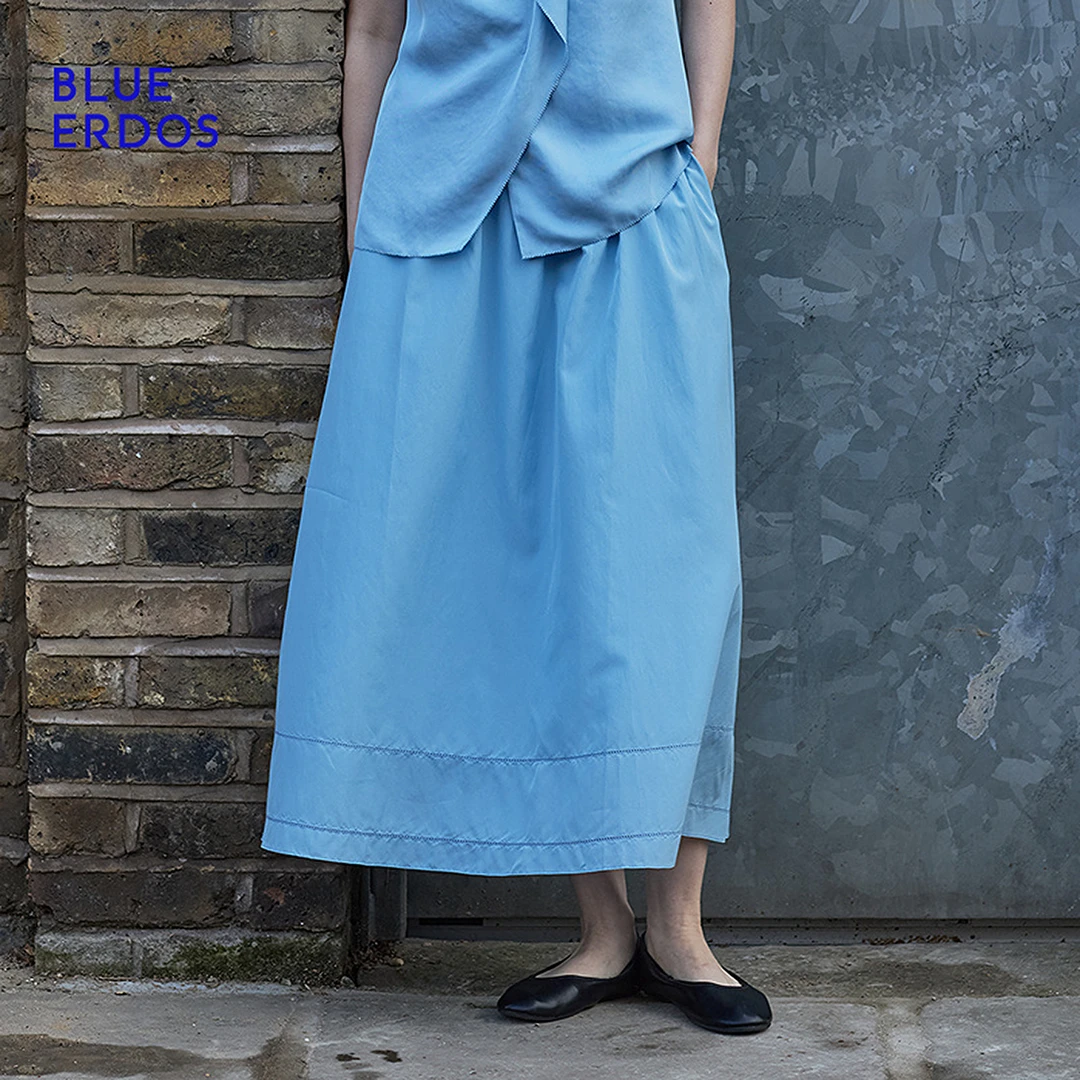 25夏BLUE ERDOS冰川蓝桑蚕丝清凉A字女半裙B255M0024