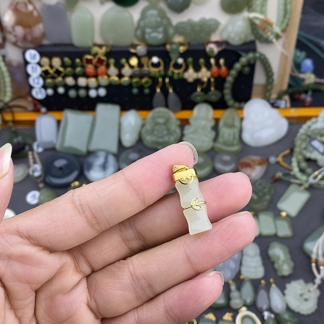 和田玉银S925镶嵌吊坠(不含链)