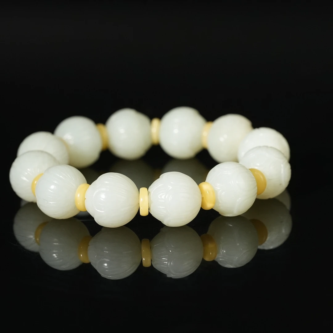 二十世纪和田玉莲花珠手串ACZL250709141