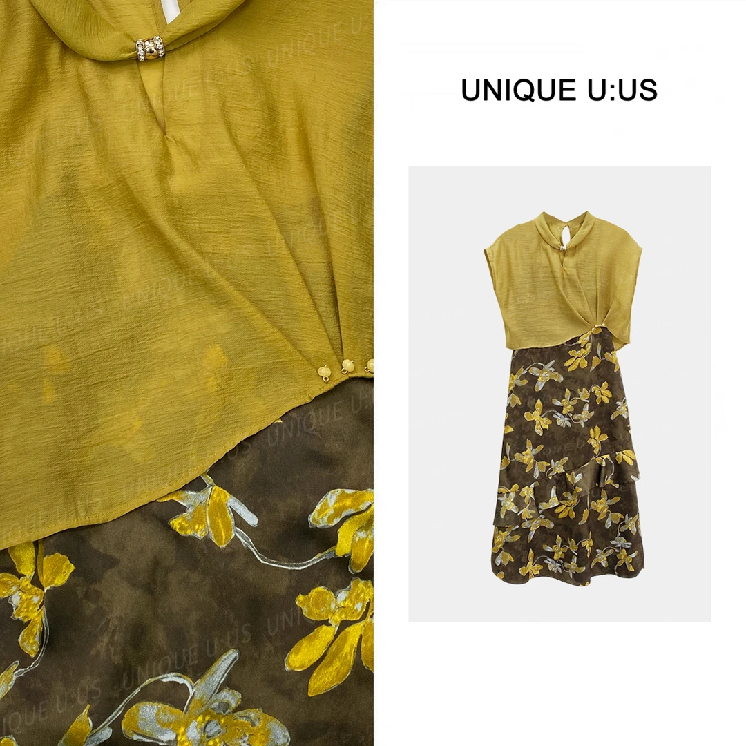 【曼曼MM.Studio】暮色法式碎花不规则裙朝辞白帝彩云间