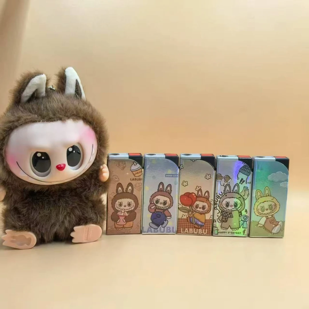 【新款爆款拉布布】可爱个性金属蓝焰直冲防风打火机双面图案充气