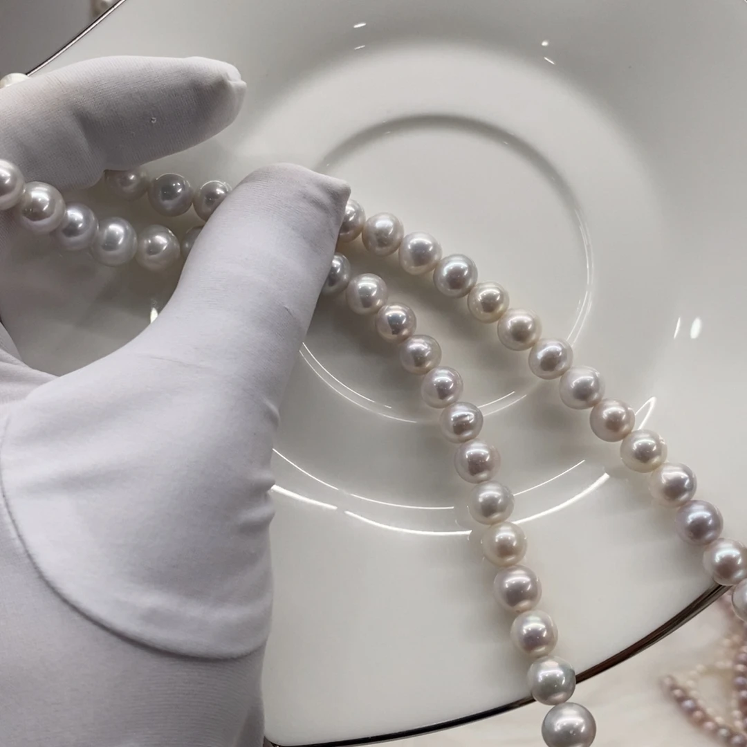 *****淡水珍珠颈饰银S925镶嵌7.3-8.5项链微瑕