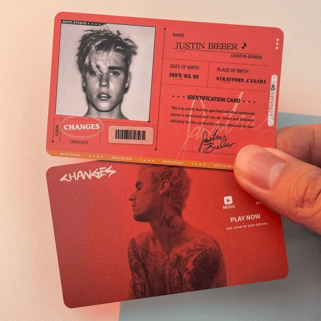 比伯专辑音乐歌手卡证 nfc触碰播放功能音乐卡片收藏卡挂件定制
