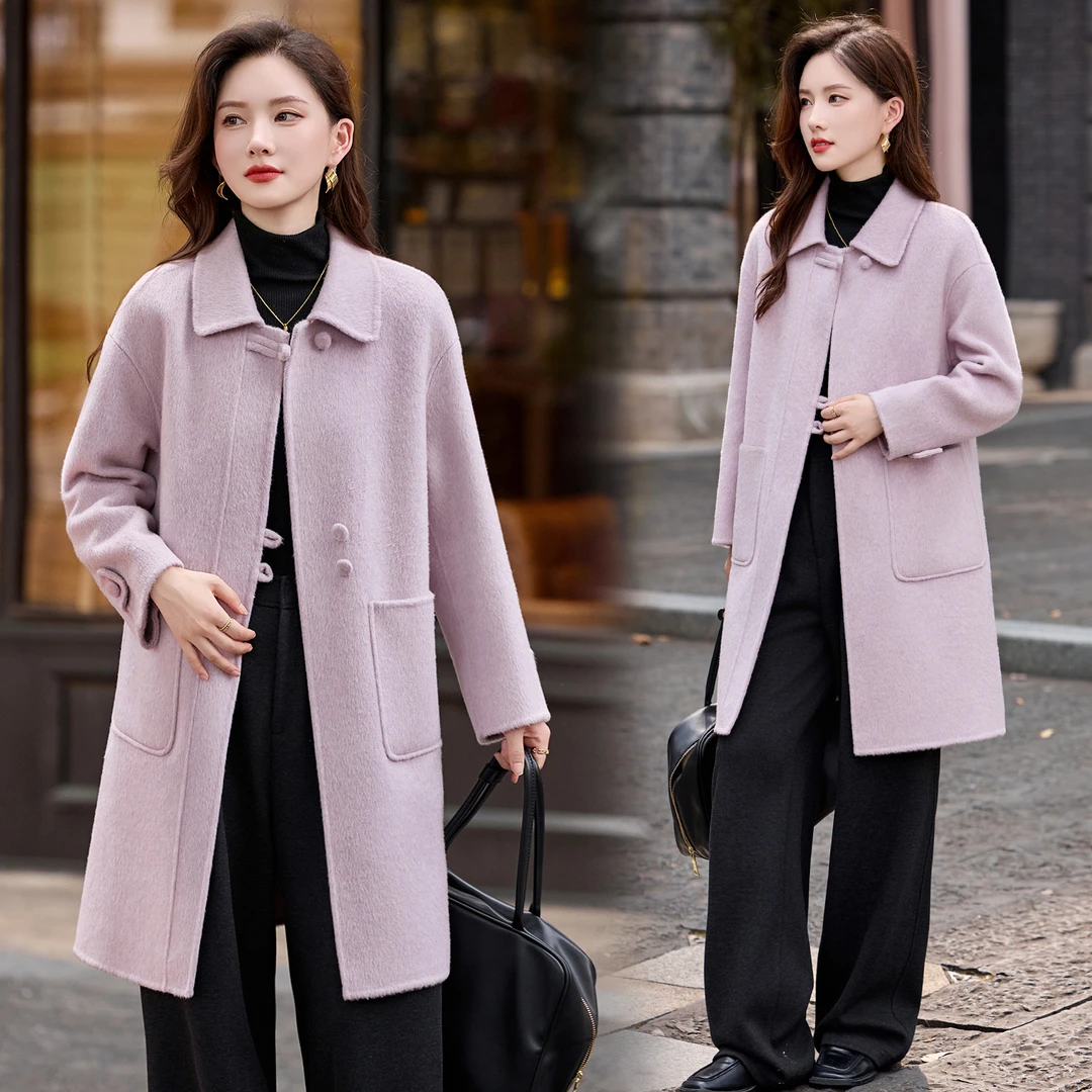 呢大衣韩版中长款宽松2025秋冬新款毛呢外套拼接毛呢显瘦气质时尚