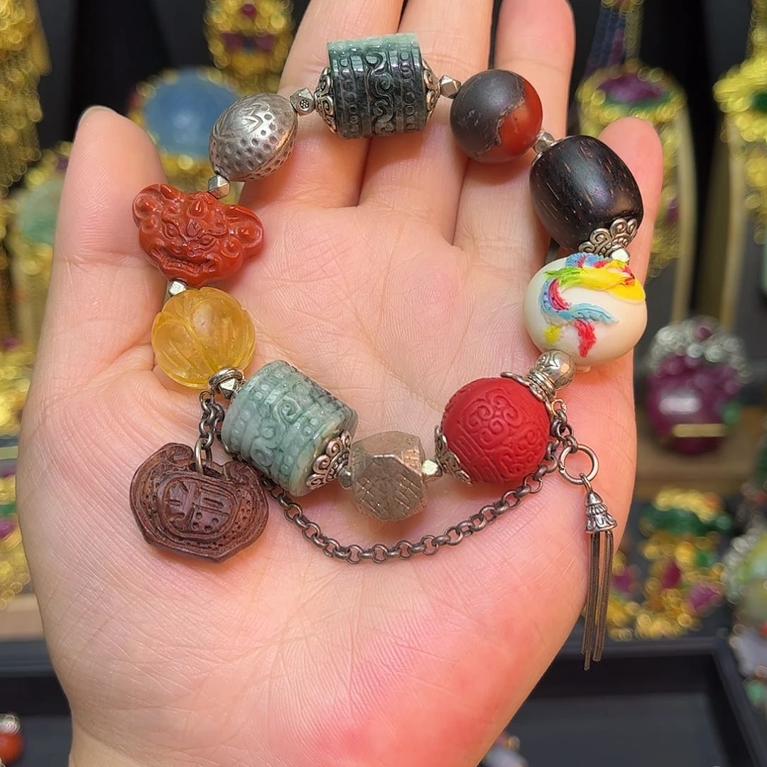 银S925镶嵌手链翡翠多宝手链